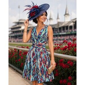 Rabbit Rabbit Rabbit Designs Ikat Abstract Print Fit & Flare Dress 10 Derby
